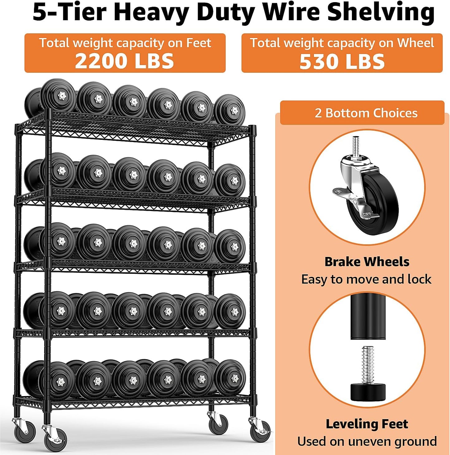 Garage Shelving 5 Tier Industrial Metal Shelving Units for Commercial, Basement, Pantry, Warehouse, School, Black Heavy Duty Easy Assembly 23.6" D x 53.2" W x 73.6" H - NestledHome