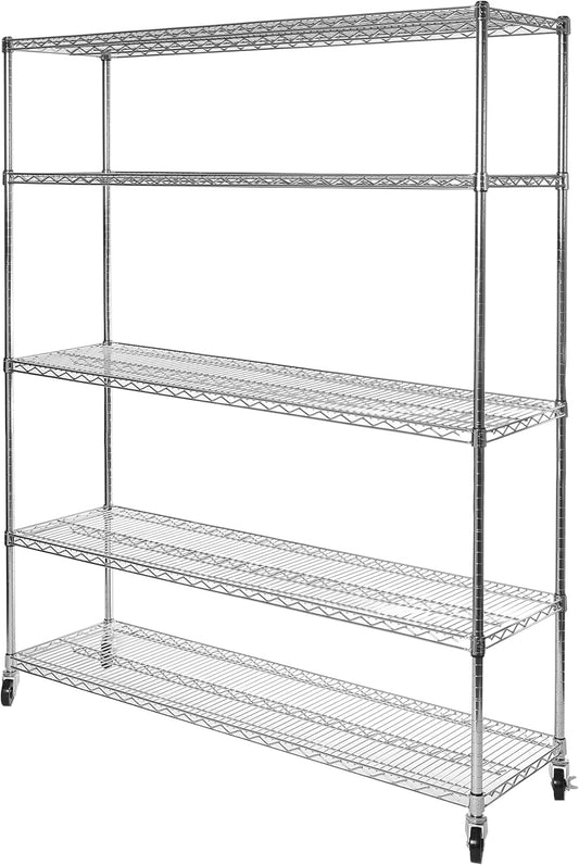 Seville Classics UltraDurable Heavy Duty NSF Solid Steel Wire Rack Storage Unit Organizer for Garage, Warehouse, Office, Restaurant, Classroom, Kitchen, 5-Tier Shelving, 60" W x 18" D - NestledHome