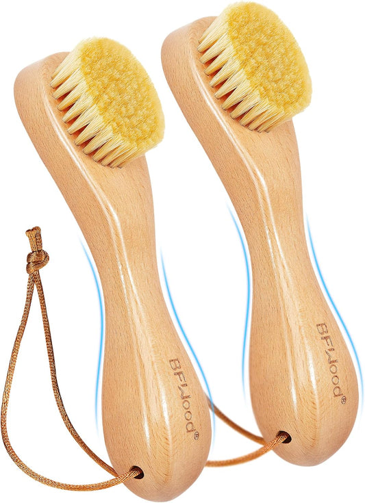 BFWood 2PCS Laundry Stain Brush - Natural Soft Boar Bristles, Removes Tough Stains from Delicate Fabrics Like Knits, Cotton, and Linens, Gentle on Fabrics, No Damage - NestledHome