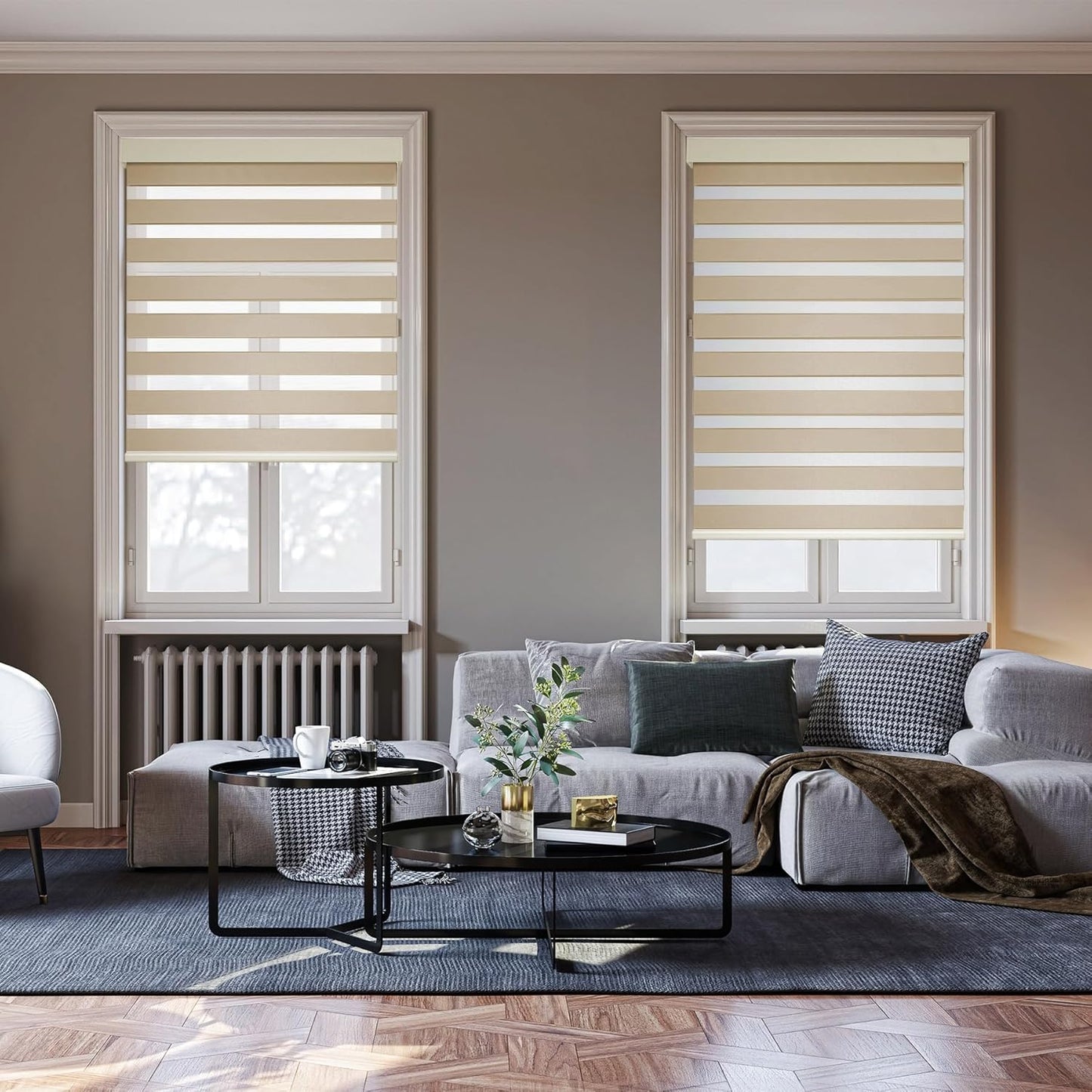 HESTIA Cordless Zebra Blinds Light Filtering Roller Shades UV Blocking Blackout Privacy Indoor Window Shades for Home Office Day and Night, Beige,30" W x 60" H