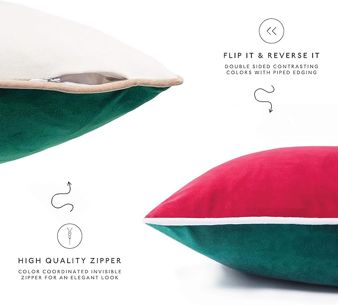 MONDAY MOOSE Christmas Decorative Throw Pillow Covers Cushion Cases, Set of 4 Soft Velvet Double-Sided Designs, Mix and Match for Home Decor, Pillow Inserts Not Included (20x20 inch, Red/Green)