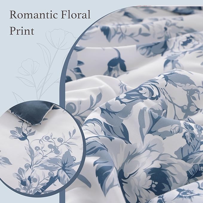 Oversized King Comforter Set -7 Pieces Floral Rain Washed Bedding Set for All Seasons, Bed in a Bag with Botanical Flowers Comforter, Sheets, Pillowcases & Shams
