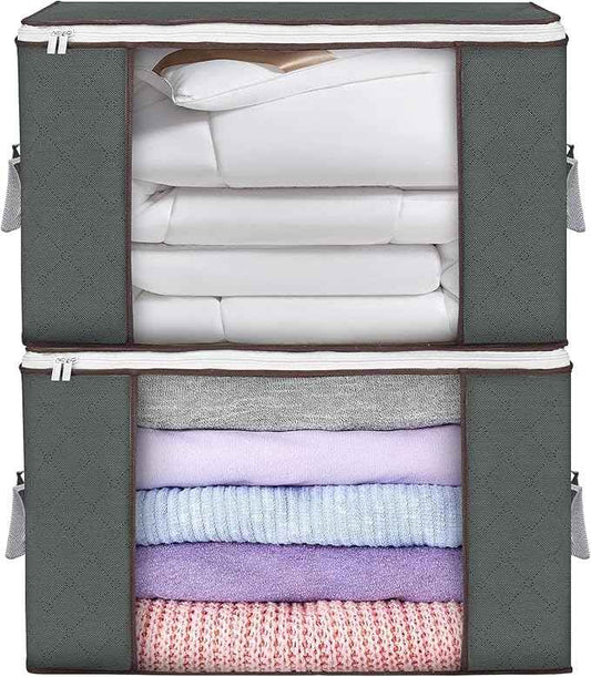Large Storage Bags, 2 Pack Clothes Storage Bins Foldable Closet Organizers Storage Containers with Durable Handles Thick Fabric for Blanket Comforter Clothing Bedding 90 L