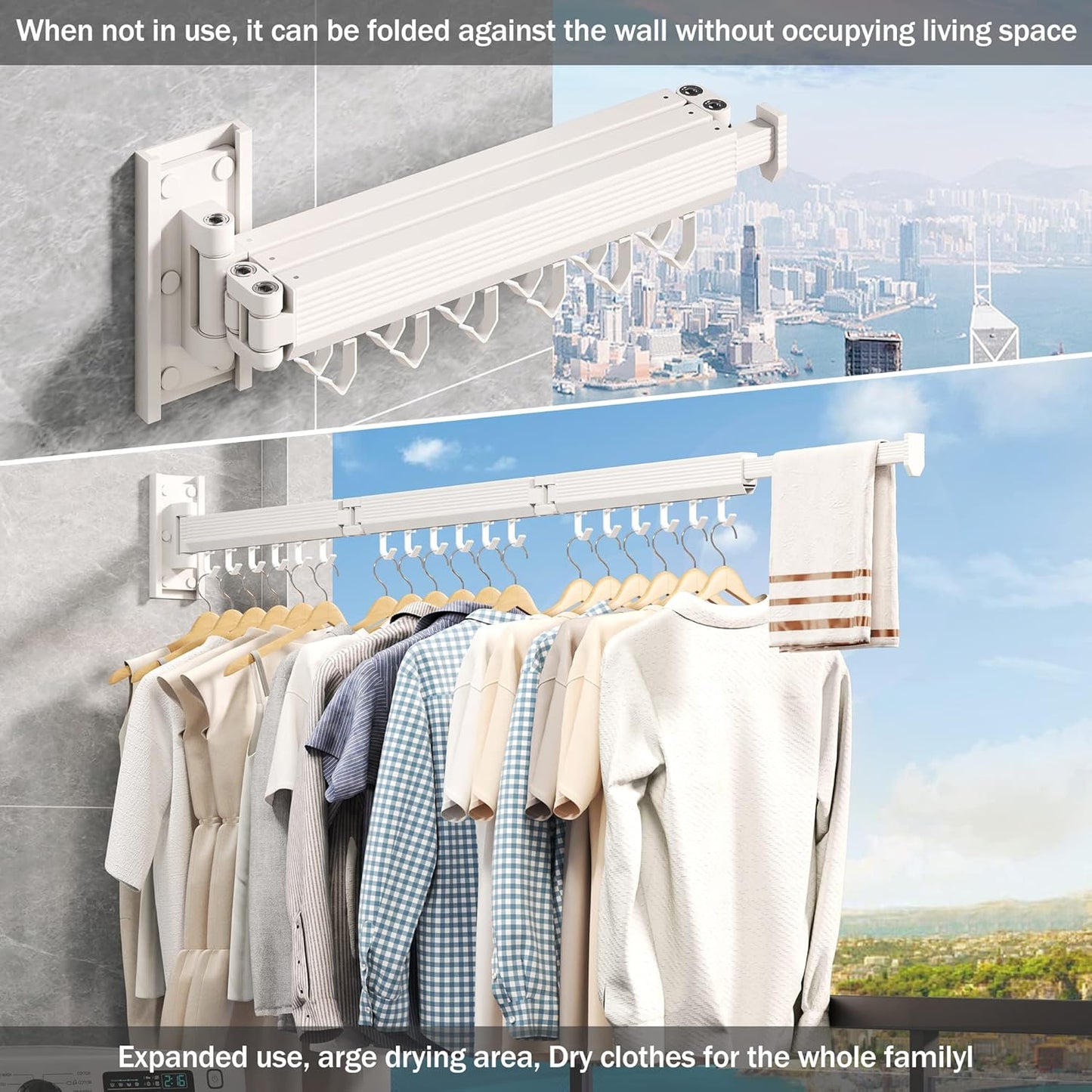 Wall Mounted Clothes Drying Rack, Collapsible Laundry Drying Rack, Retractable Foldable Drying Rack Clothing for Hanging Clothes - NestledHome
