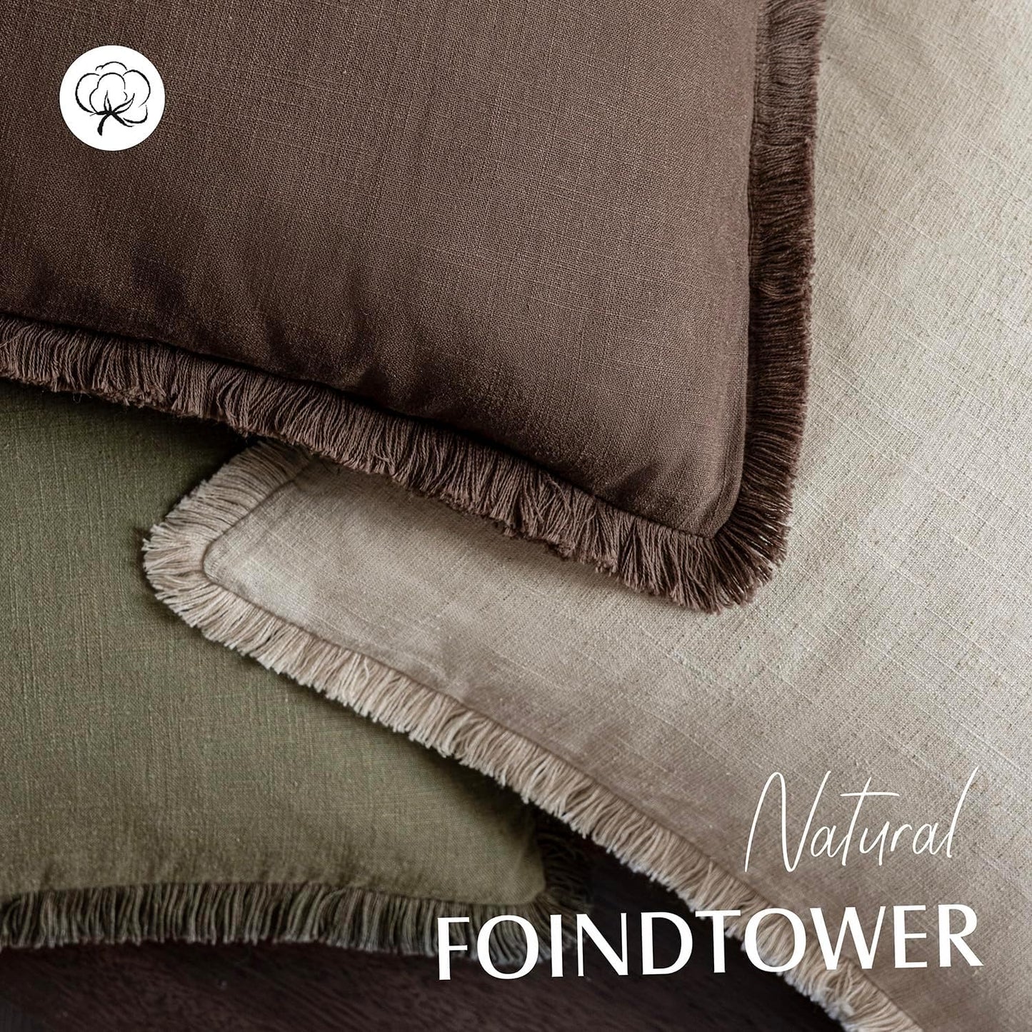 Foindtower Set of 2 Decorative Linen Fringe Lumbar Throw Pillow Covers Farmhouse Cushion Cover with Tassels Soft Accent Pillowcase for Couch Sofa Bed Living Room Home Decor,12×20 Inch,Reddish Brown
