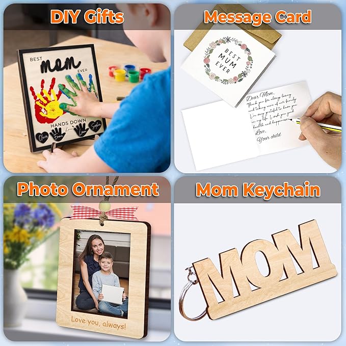 10" Hands Down Best Mom Ever Sign DIY Kids Gifts For Mom Handprint Kit with Acrylic Paints, Toddler Craft Birthday Gift Mother's Day Keepsake for Mum, Family Plaque with Daughter, Son Names HF90-M