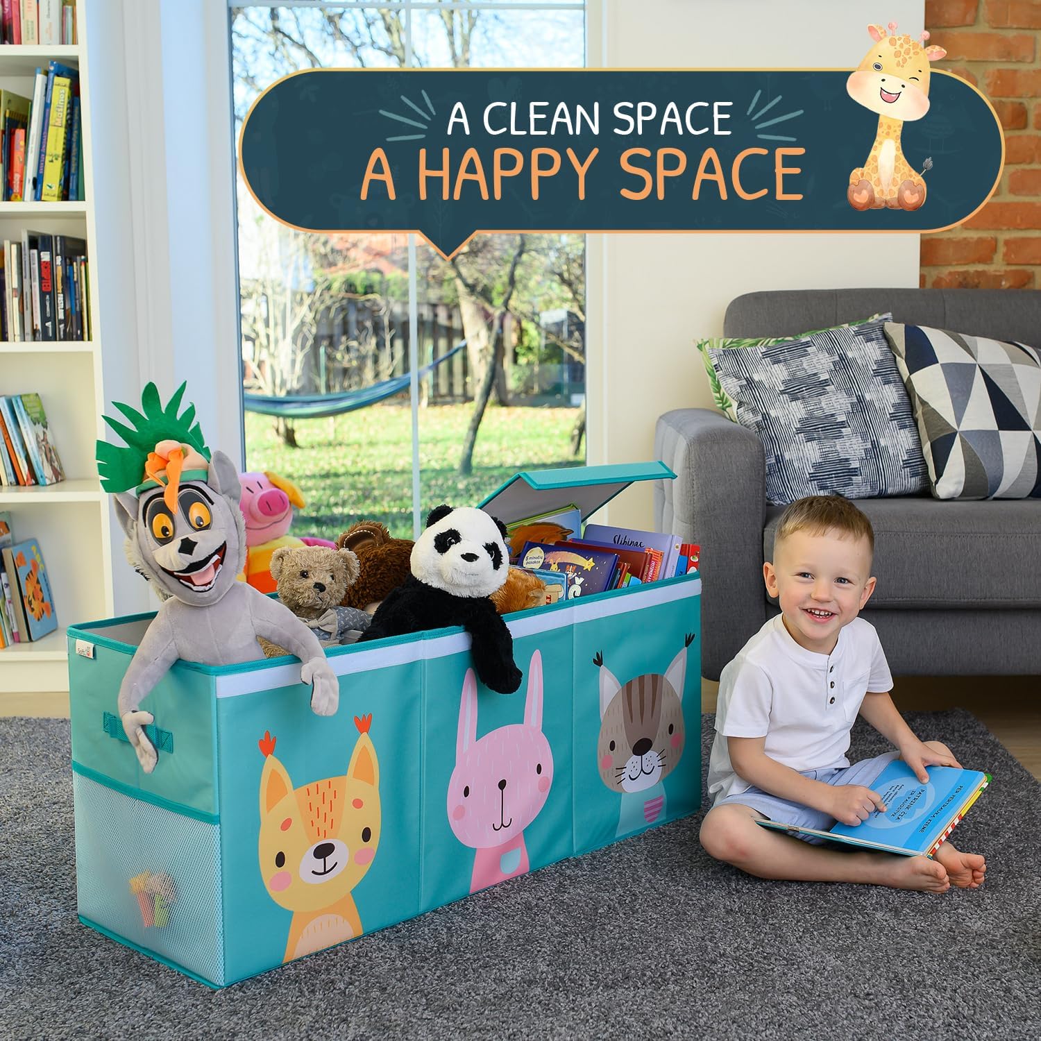Extra Large Toy Storage Organizer with Lid - Sturdy, Collapsible Toy Chest Storage Box with Cute Design - Toys Bin with Dividers for Kids, Boys, Girls, Nursery, Bedroom, Play room 37"x16"x14" - NestledHome