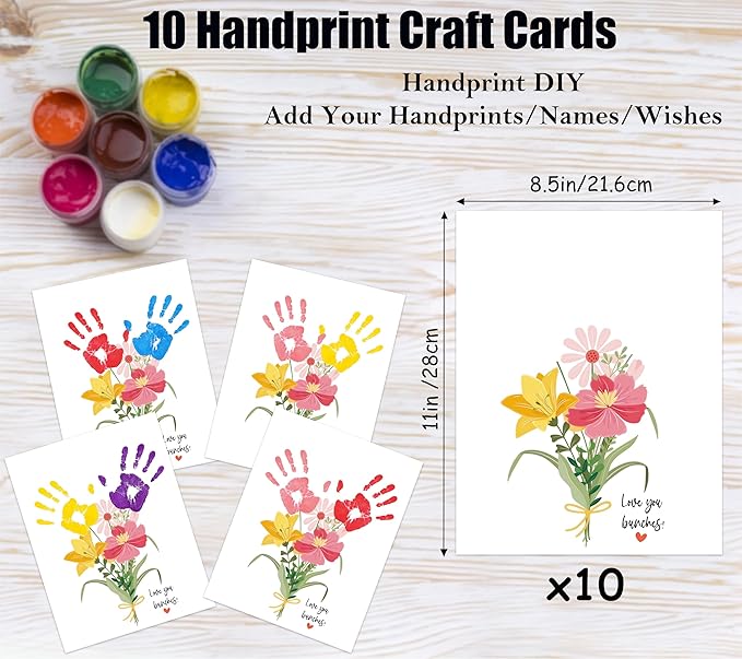 Love You Bunches Handprint Keepsake Card Making Kit, 10 Funny Personalized Mothers Day Cards Bulk for Mom from Daughter or Son, Mothers Day Birthday Family Gifts for New Parents, Gifts for Grandma