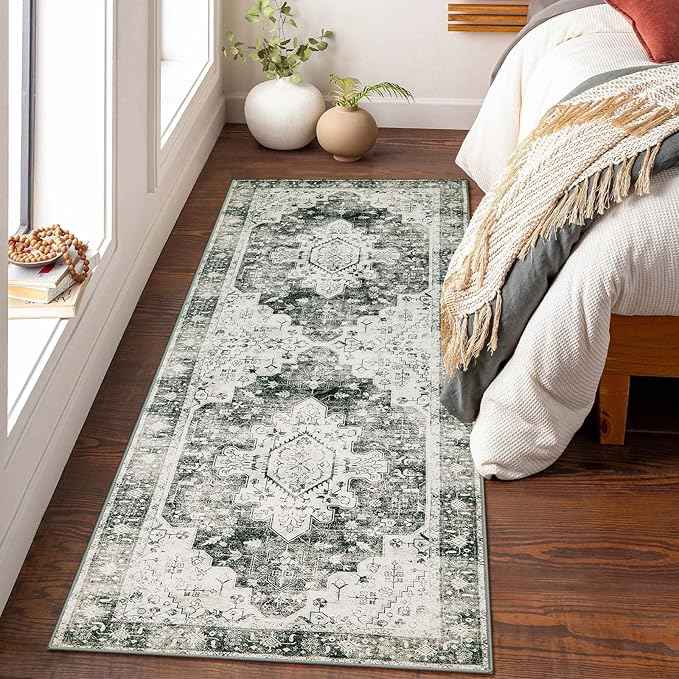 Moynesa Ultra-Thin Washable Runner Rug -2x6 Rug Runners for Hallways Non Slip Stain Resistance, Vintage Non Shedding Indoor Throw Carpet Runner for Bathroom Entry Door Kitchen Laundry Room, Grey