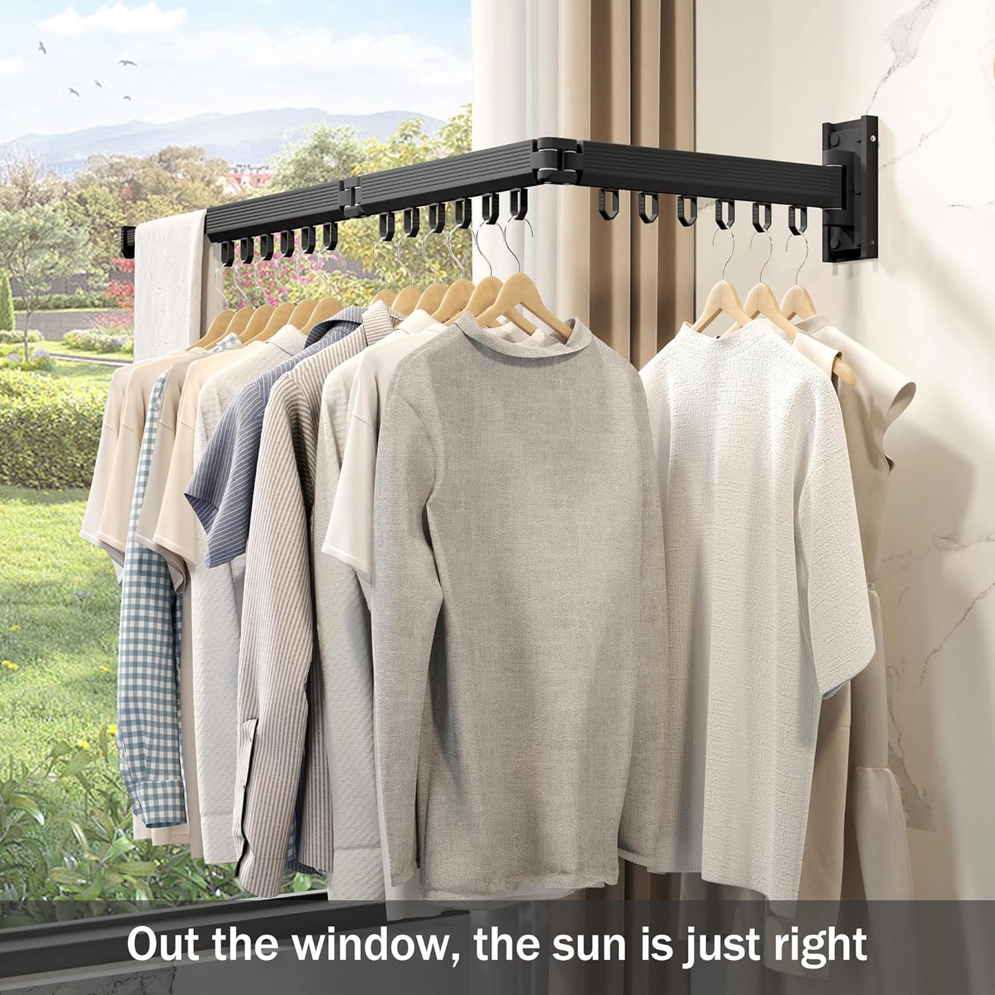 Wall Mounted Clothes Drying Rack, Retractable & Collapsible, Foldable Black-Ring Laundry Hanger - NestledHome