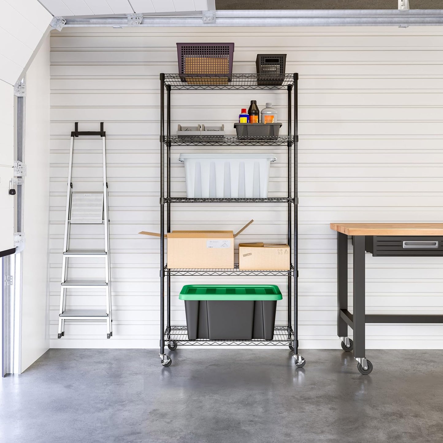 Seville Classics UltraDurable Heavy Duty NSF Solid Steel Wire Rack Storage Unit, Organizer for Garage, Warehouse, Office, Restaurant, Classroom, Kitchen, Black, 5-Tier Shelving, 36" W x 18" D - NestledHome