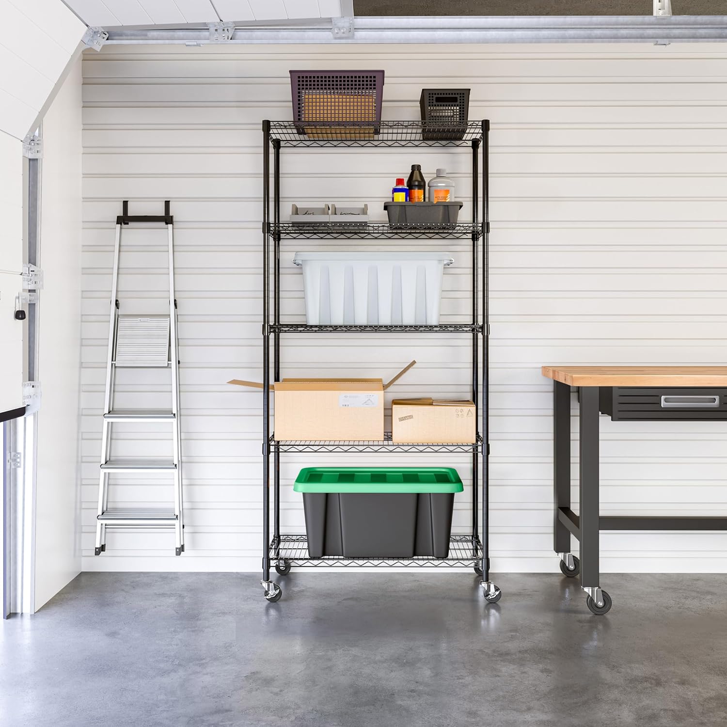Seville Classics UltraDurable Heavy Duty NSF Solid Steel Wire Rack Storage Unit, Organizer for Garage, Warehouse, Office, Restaurant, Classroom, Kitchen, Black, 5-Tier Shelving, 36" W x 18" D - NestledHome