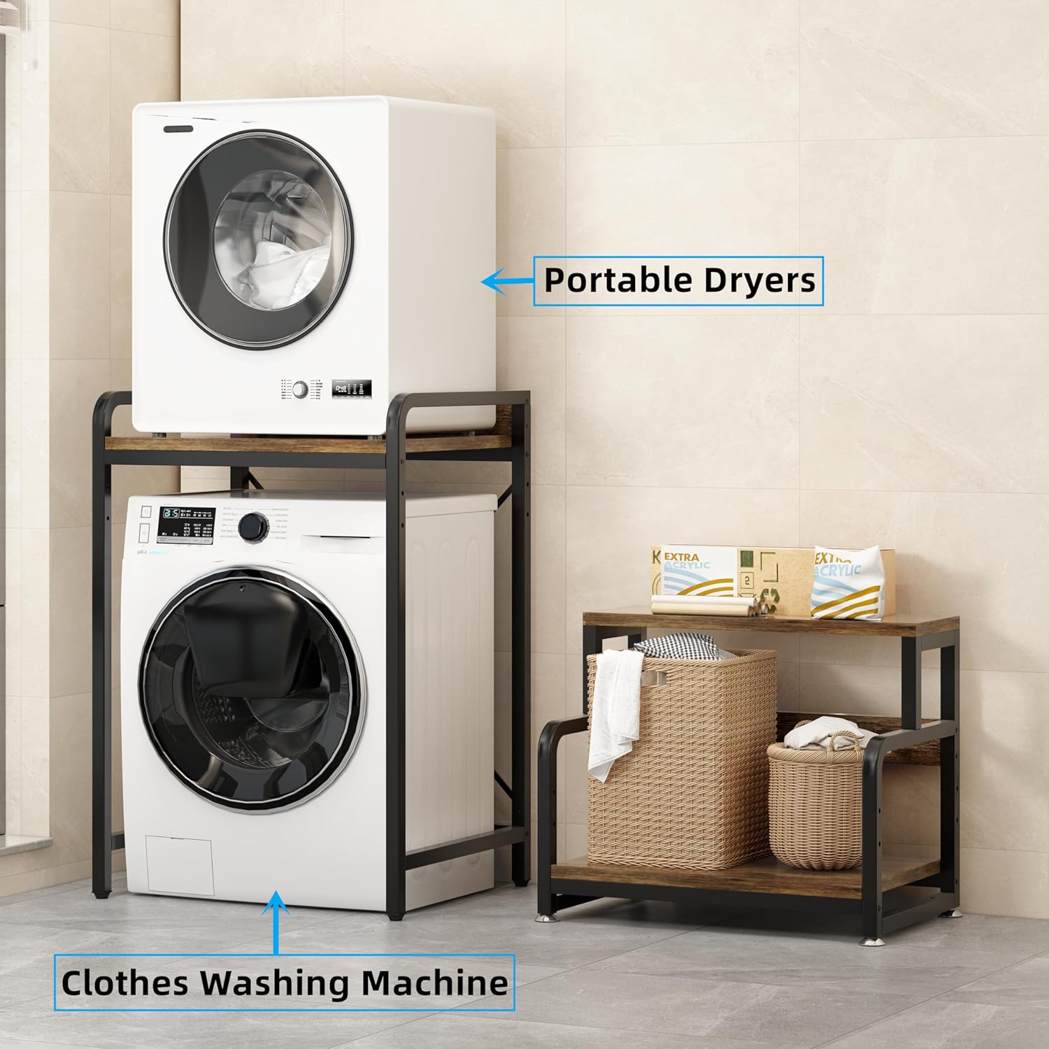 3-Tier Bathroom Room Shelf Washing Machine Storage Utility Rack Over The Toilet Washer Dryer Storage Bathroom Organizer Rack Space Saving Shelving Units Clothes Dryers Shelf - NestledHome