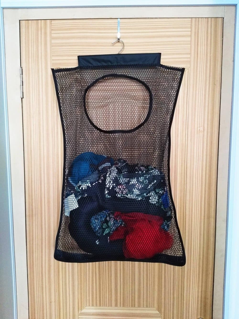 ALYER Breathable Mesh Laundry Hamper,Foldable Hanging Closet Storage Basket,Portable Space Saving Dirty Clothes Bag (Black) - NestledHome