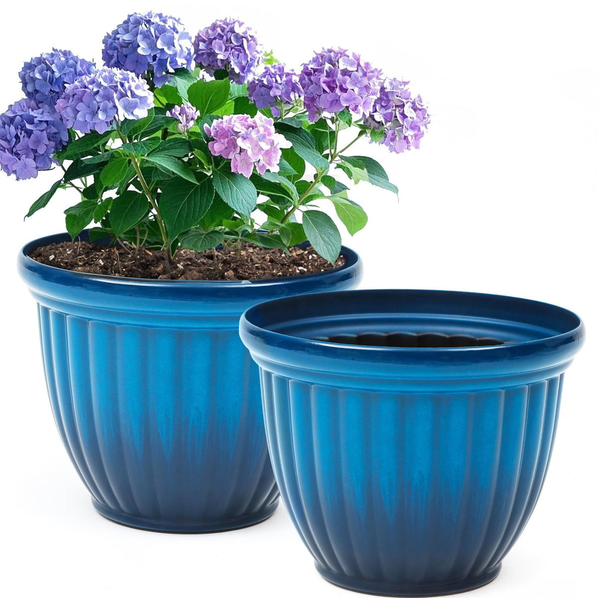 Autodaya 15" Large Planters for Outdoor Plants Set of 2 Plastic Flower Pots (2 Count)
