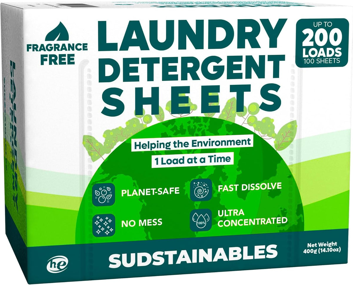 Sudstainables Eco Friendly Laundry Detergent Sheets - (200 Count), Unscented, Zero Waste, Plastic Free, Ultra Cleaning Strength, Sensitive Skin Safe, Saves Space - NestledHome
