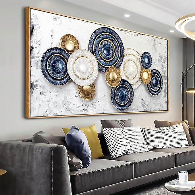 Wall Art Simple Wall Decor Blue and Yellow Canvas Painting Abstract Wall Art for Bedroom Living Room Dining Room Home Office Decor 20"x40" with Framed