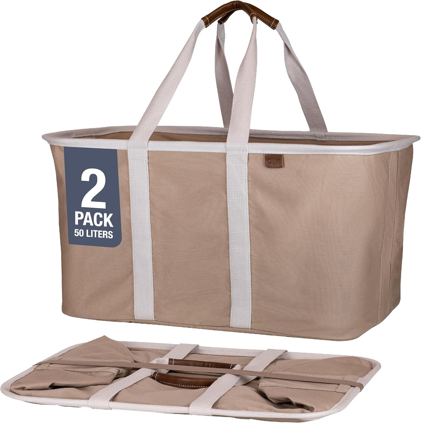 CleverMade Collapsible Laundry Tote - LUXE Mocha 2-Pack 50L - Foldable Storage Organization Container for Clothes Laundry Room Storage Solution - NestledHome