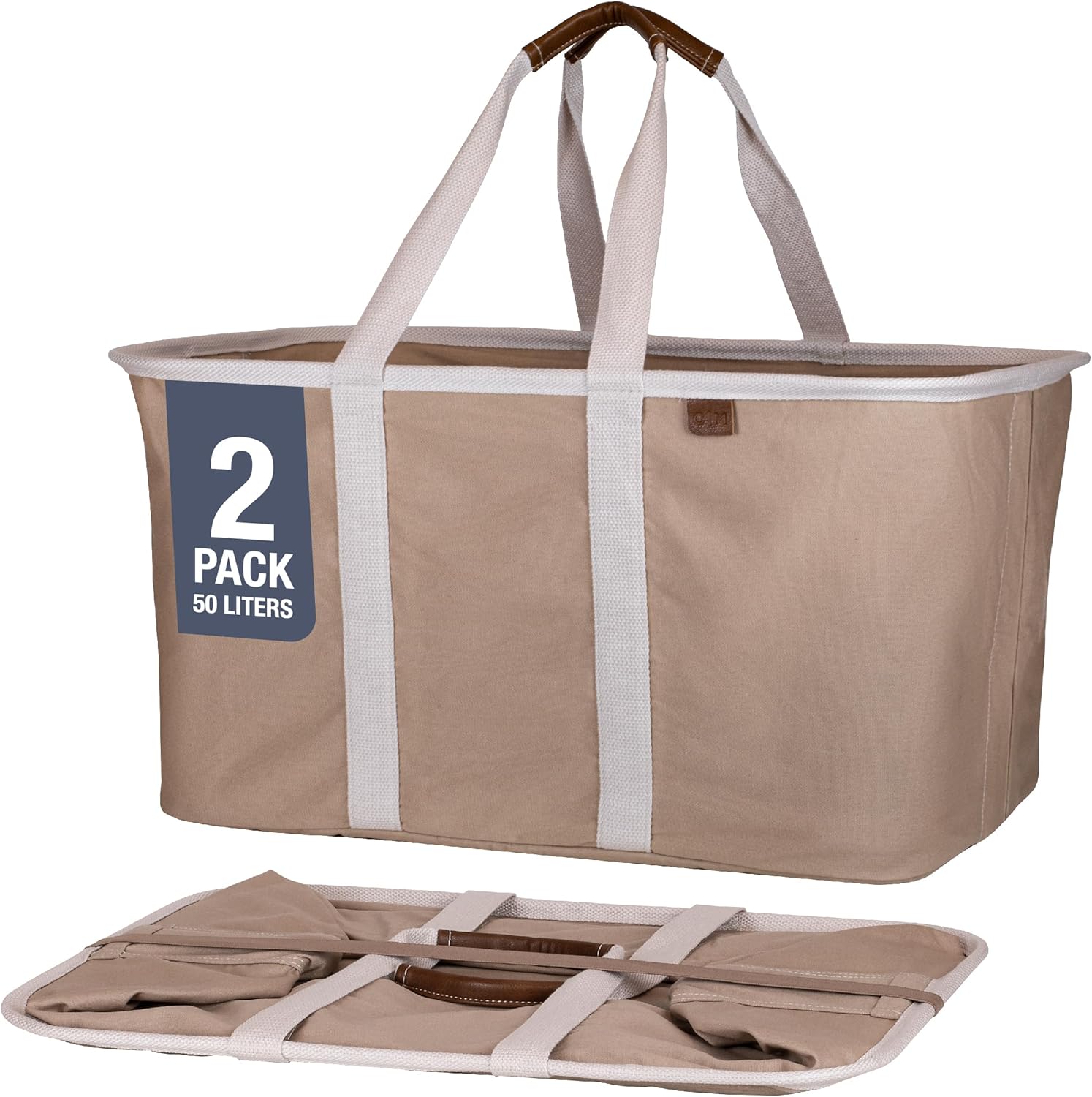 CleverMade Collapsible Laundry Tote - LUXE Mocha 2-Pack 50L - Foldable Storage Organization Container for Clothes Laundry Room Storage Solution - NestledHome