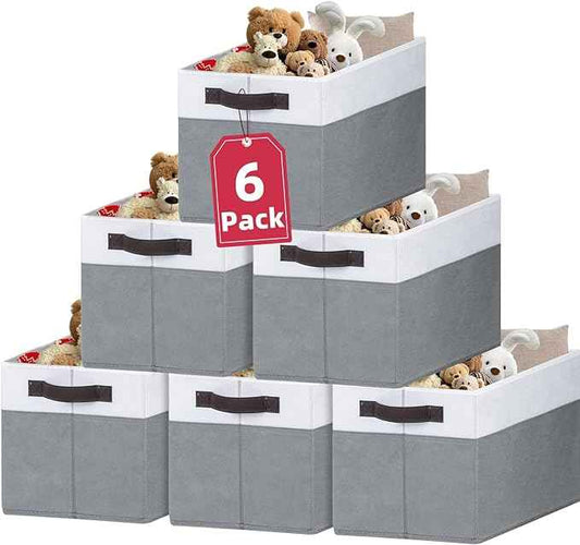 Criusia 6 Pack Clothes Bins for Organization - 16x12 Extra Large Storage Baskets for Shelves Closet Bedroom - Toy Storage Organizer Bins Boxes Cubes for Nursery - RV Apartment Essentials