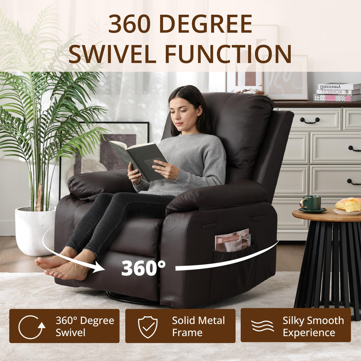 360° Swivel Rocking Leather Recliner Chair Set of 2 (2 Count)