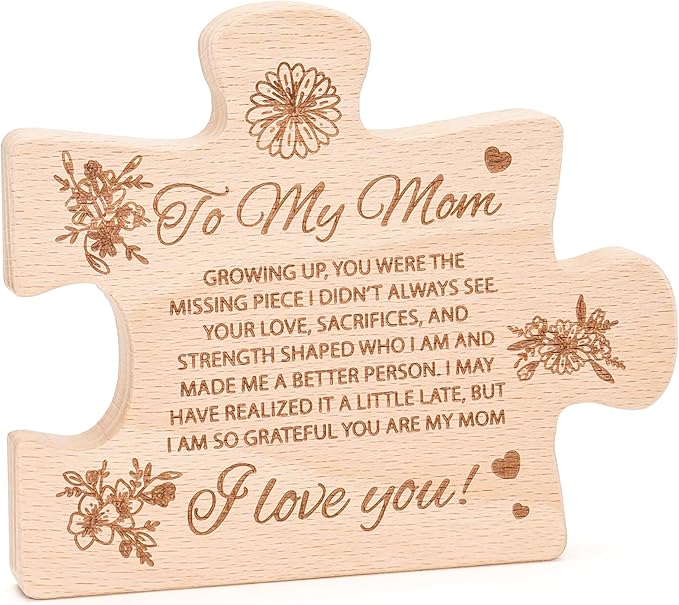 to My Mom Puzzle Piece Gift, Mothers Day Puzzle Block Solid Natural Wooden Engraved Gifts for Momm, Best Presents for Moms, Best mom Ever Gifts, Mothers Day Decor for Mother's Day