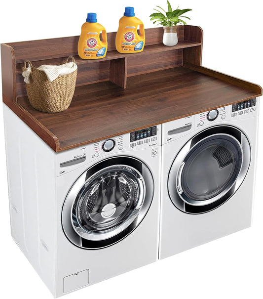 Royxen Laundry Countertop with 2-Tier Shelf Universal Fit, Washer and Dryer Countertop with Storage Space, Shelf Height 11.5 Inches, Walnut Color - NestledHome