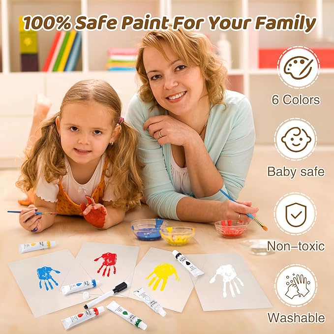 Family Handprint Kit, Hand Prints Keepsake Frame, DIY Craft Gift for New Parents & Mom & Baby, Grandparents, Mother's Day, Father's Day, Adoption Day, Anniversary, 6 Non -Toxic Paints (Brown)