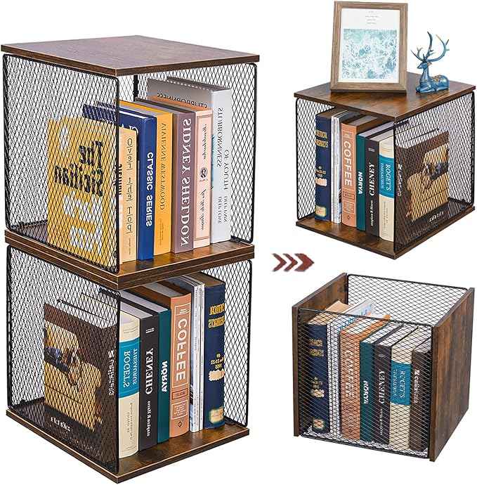 Dmevkic 2 Cube Organizer Bookshelves DIY Variable Stackable Cube Storage Organizer for Kid Bedroom,Living Room,Small Bookshelf Black Brown Wooden,No Vinyl Storage