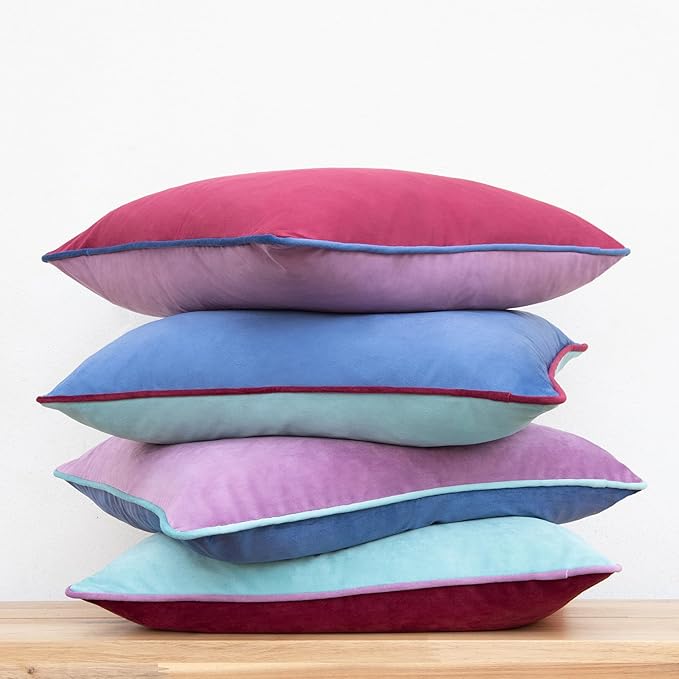 MONDAY MOOSE Decorative Throw Pillow Covers Cushion Cases, Set of 4 Soft Velvet Modern Double-Sided Designs, Mix and Match for Home Decor, Pillow Inserts Not Included (18x18 inch, Purple/Blue)