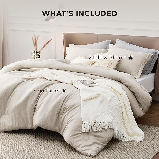 Bedsure Super King Comforter Set - Beige Soft Bedding for All Seasons, Cationic Dyed Bed Set, 3 Pieces, 1 Super King Size Comforter (120"x120") and 2 Pillow Shams (20"x36"+2")
