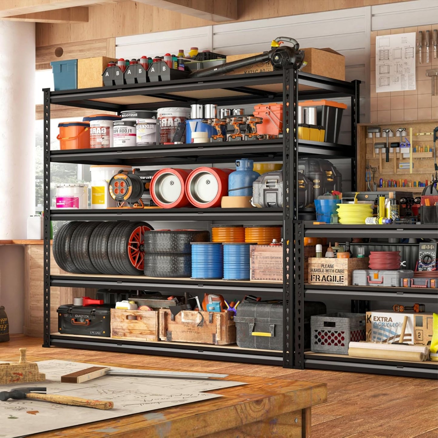 REIBII 48" W Garage Shelving Heavy Duty, 3000LBS Storage Shelves, 5-Tier Adjustable Metal Shelving, Garage Shelves Sturdy Industrial Shelf, Easy Assemble, 72" H x 48" W x 18" D - NestledHome