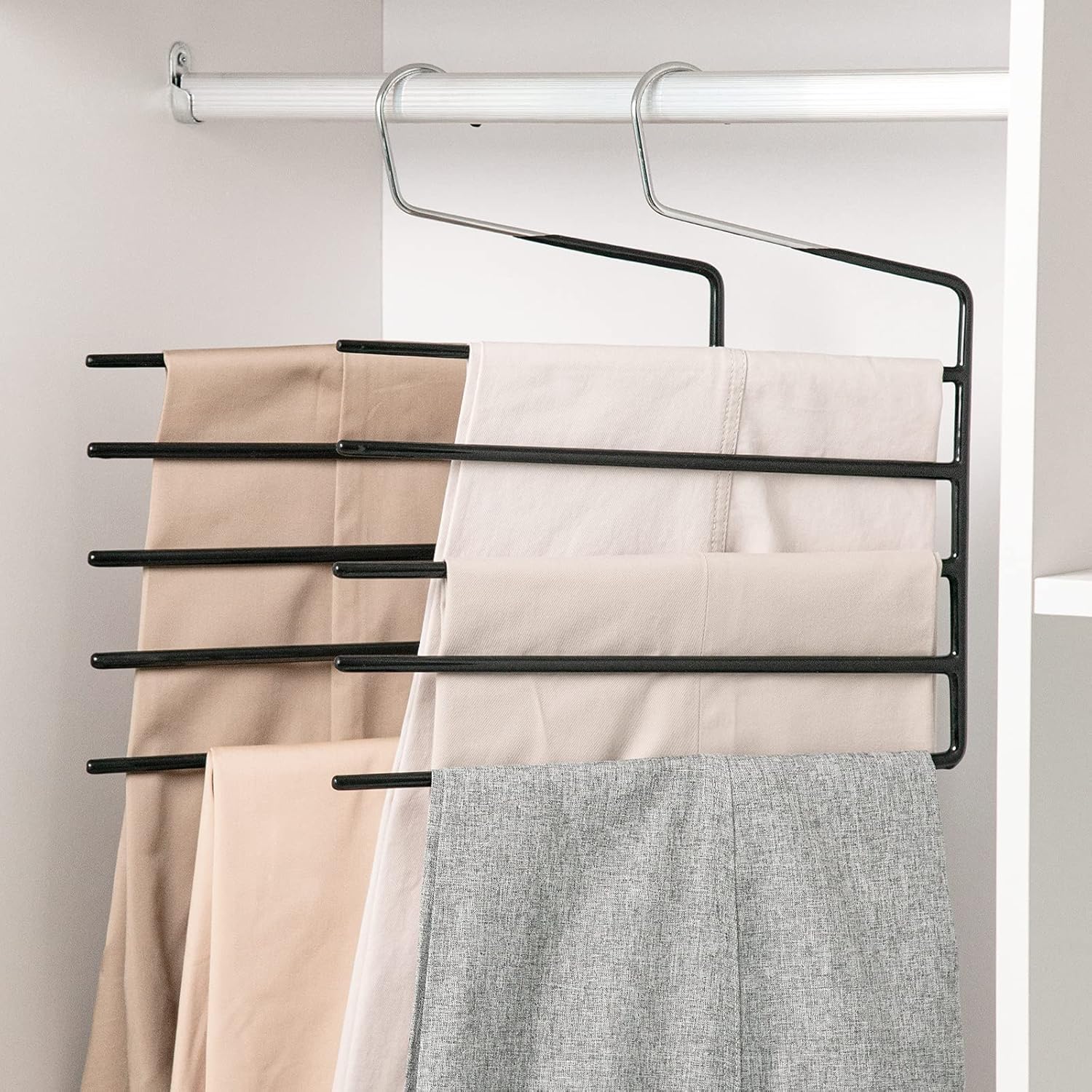 Nature Smile Pants Hangers 3pack, Heavy Duty Multi Layers Space Saving Slack Hangers,Non Slip 5 Tier Open-Ended Pants Hanger Closet Storage Organizer for Garden Flags Trousers Jeans Scarf - NestledHome