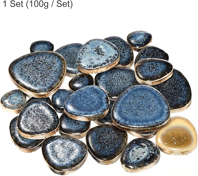 MECCANIXITY 100g Ceramic Mosaic Tiles for Crafts Bulk, Pebble Blue Glazing Ceramic Tiles for Mosaic Kits Garden Stepping Stone Cup Mat