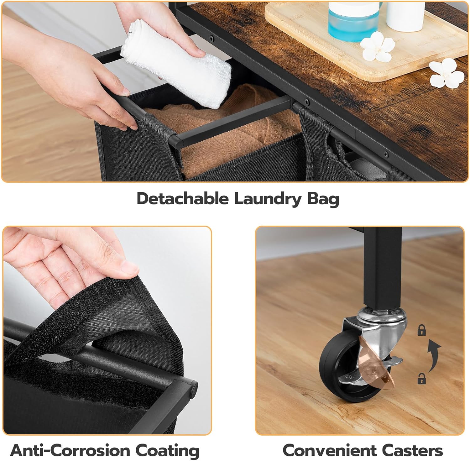 HOOBRO Laundry Sorter 3 Section, Laundry Hamper with Wheels, 3 × 11.5 Gal (43.5 L), Rolling Laundry Basket, Pull-Out and Removable Oxford Fabric Laundry Bags, Rustic Brown and Black BF76XY01 - NestledHome