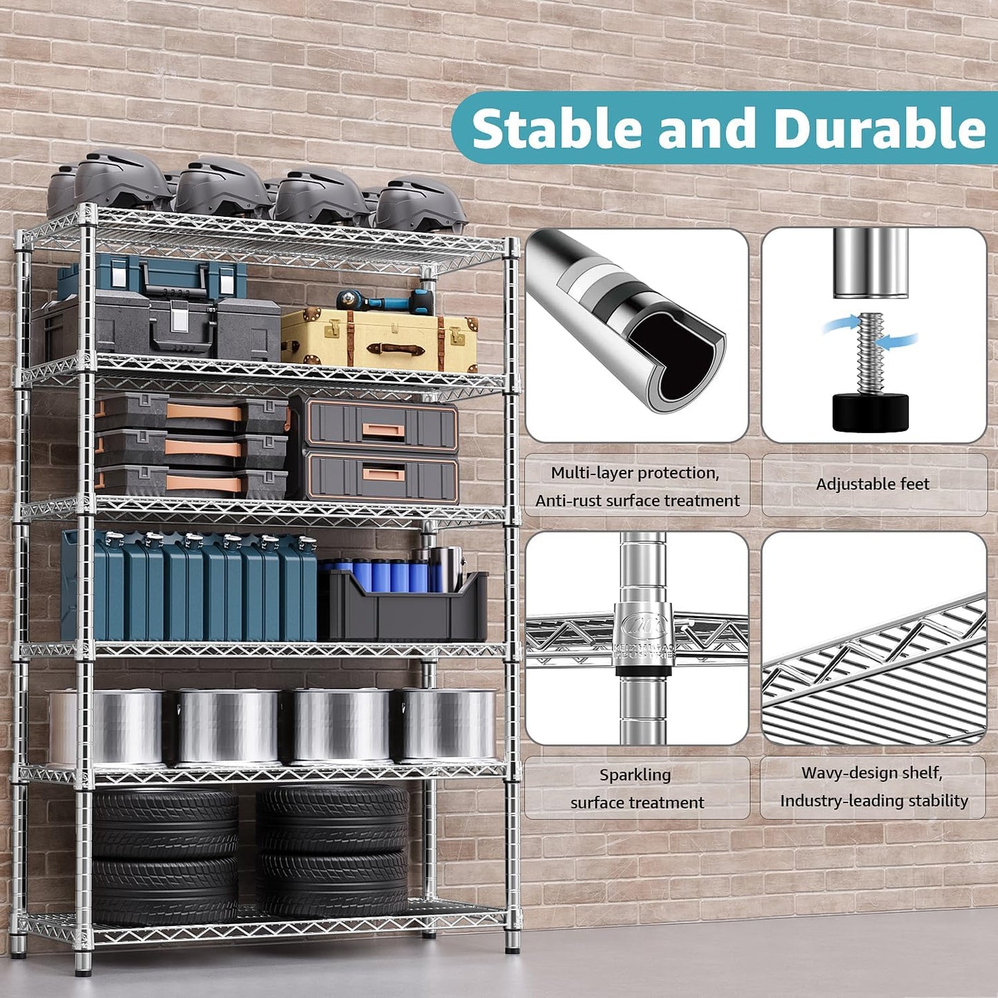 4080 lbs Steel Storage Shelving 6-Tier Utility Shelving Unit Steel Organizer Wire Rack for Home,Kitchen,Office,Garage, 17.7" D x 47.2" W x 72.3" H - NestledHome