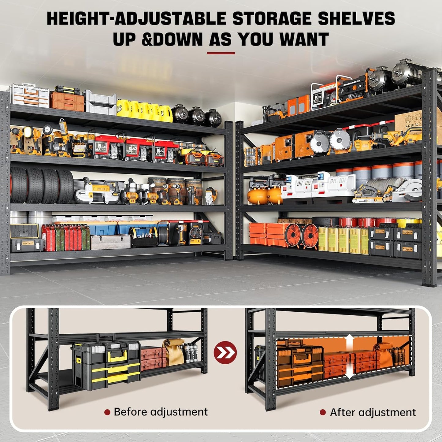 5000LBS Storage Shelves,71" W Garage Shelving Heavy Duty Metal Adjustable Garage Shelves, Shelving Units Industrial Shelving for Warehouse,71" W x 24" D x 69" H,Black - NestledHome