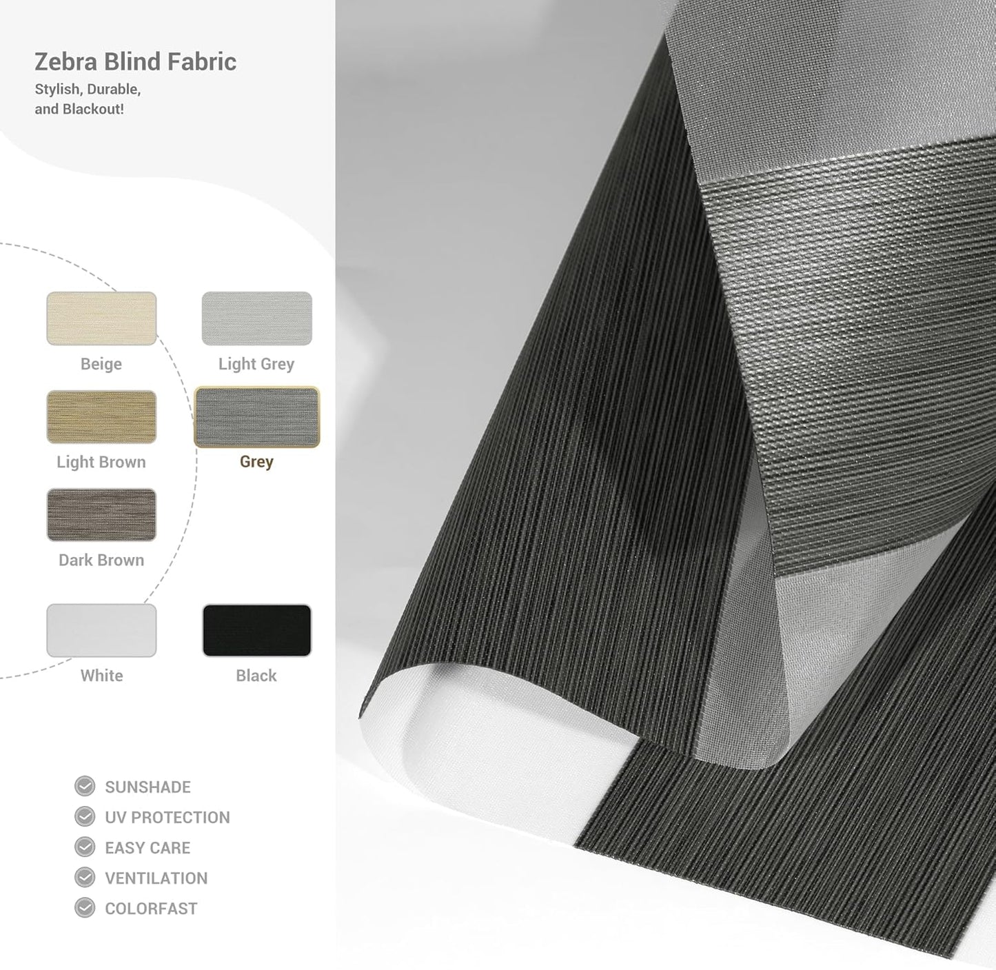Cordless Zebra Blinds for Windows, Blackout Interior Blinds,Easy to Install,UV Protection,for Offices and Home,Custom Roller Shades, Mousse Grey,77" W x 64" H