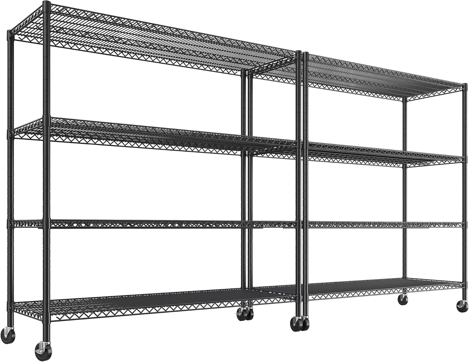 REIBII 55.5''W Storage Shelves 2500LBS Wire Shelving Rack with Wheels 75.6" H Heavy Duty Shelving Unit Adjustable Metal Shelves for Storage Rack Shelving for Kitchen Pantry 2PCS - NestledHome