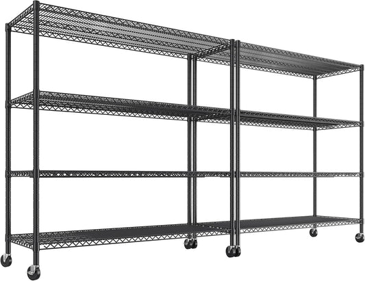 REIBII 55.5''W Storage Shelves 2500LBS Wire Shelving Rack with Wheels 75.6" H Heavy Duty Shelving Unit Adjustable Metal Shelves for Storage Rack Shelving for Kitchen Pantry 2PCS - NestledHome