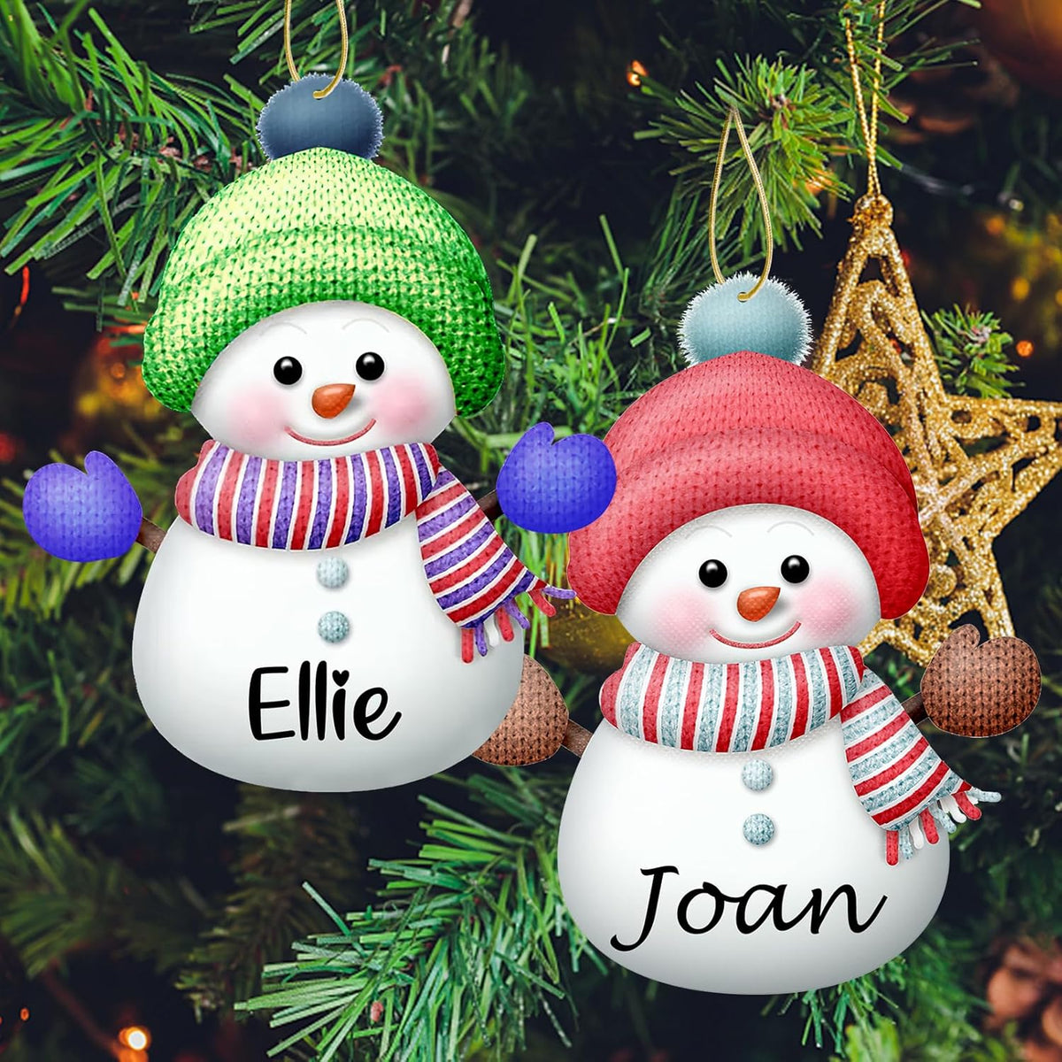 Personalized Christmas Ornaments with Names Snowman Custom Family Ornament Customized Xmas Tree Hanging Wood Decoration Gift 3.15"（8cm） Red