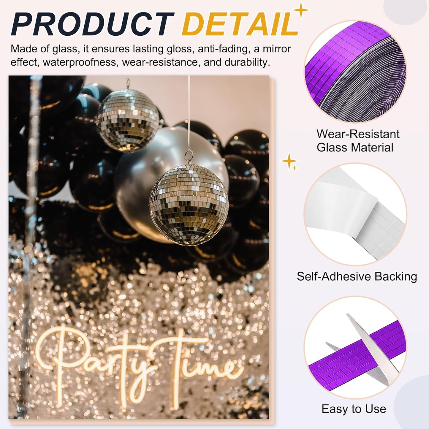 PATIKIL 5x5mm Self Adhesive Mirrors Mosaic Tiles, 10000 Pcs Square Mini Glass Mosaic Disco Tile Sticker for DIY Craft Disco Ball Party Decoration, Purple