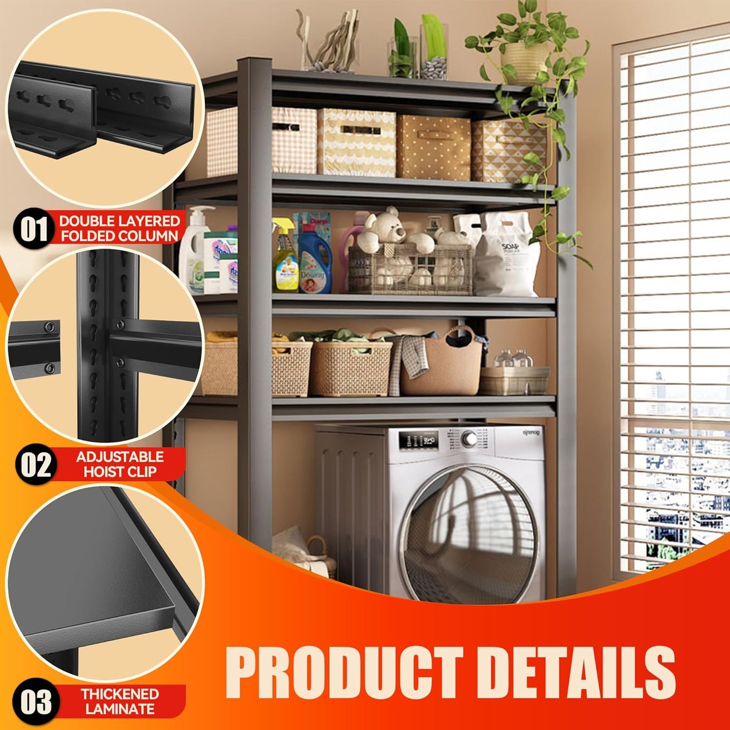 Laundry Shelf,5 Tier Over Washer and Dryer Storage Shelves,Adjustable Easy to Install,Space Saver Laundry Shelf Organizer,Utility Shelves for Balcony (with fence-78 H*18" D*47.24" W) - NestledHome