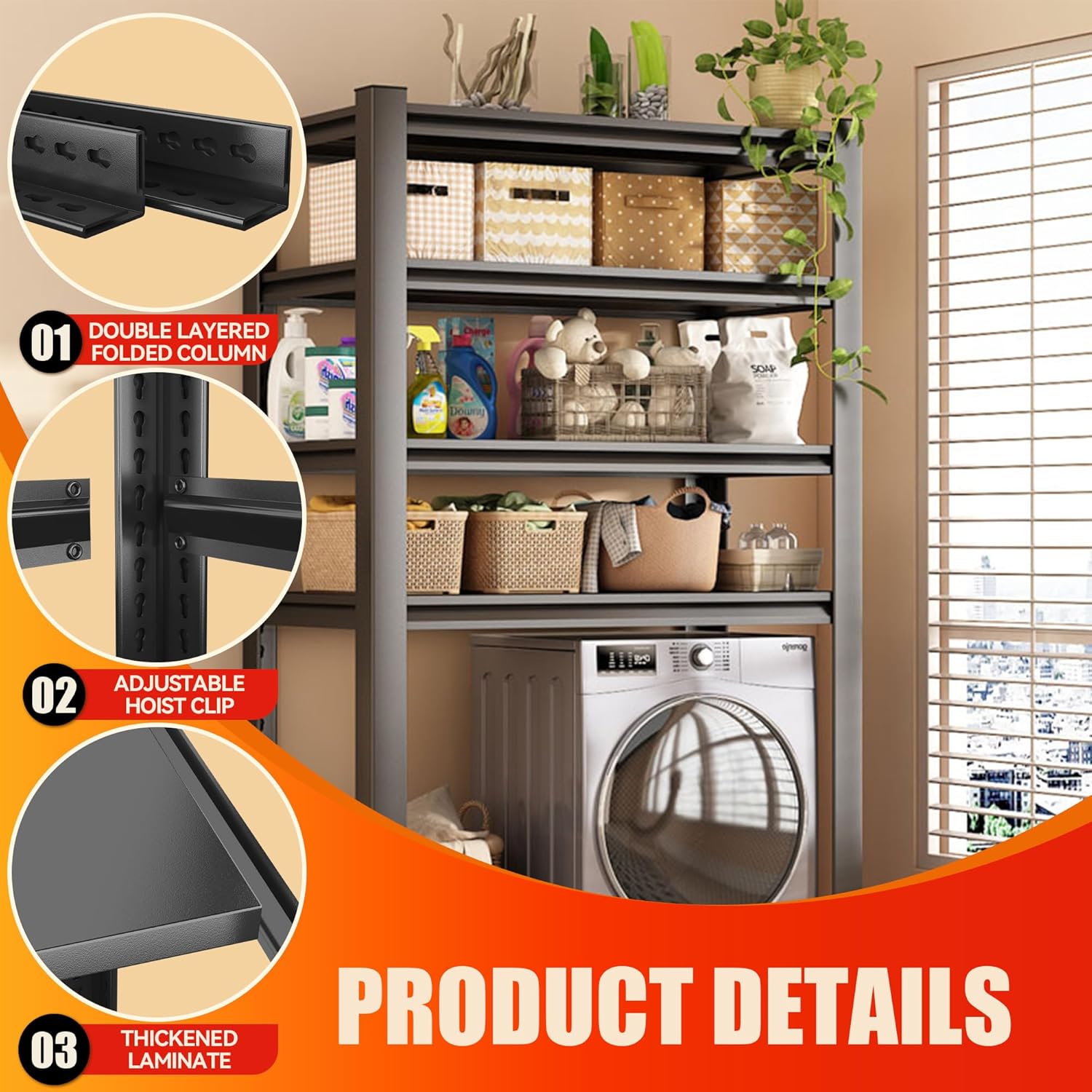 Laundry Shelf,5 Tier Over Washer and Dryer Storage Shelves,Adjustable Easy to Install,Space Saver Laundry Shelf Organizer,Utility Shelves for Balcony (with fence-78 H*18" D*47.24" W) - NestledHome