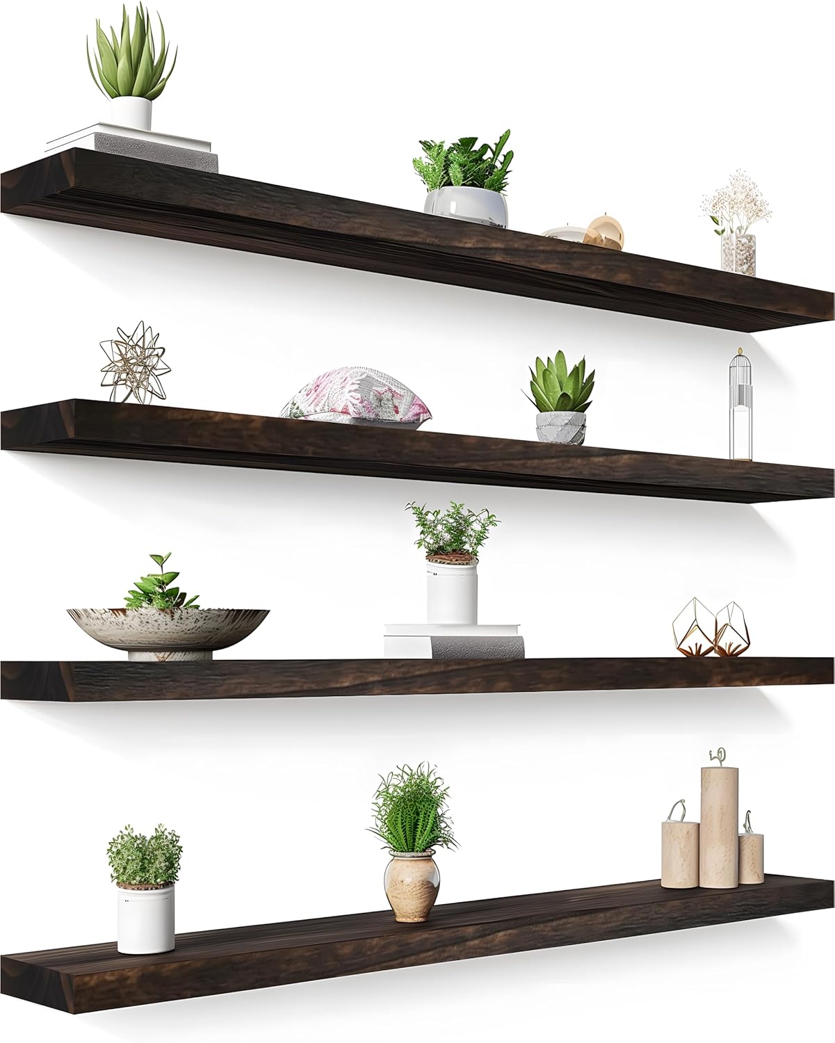 48 Inch Floating Shelves for Wall Rustic Brown Wood Wall Shelves for Bedroom Set of 4 - NestledHome