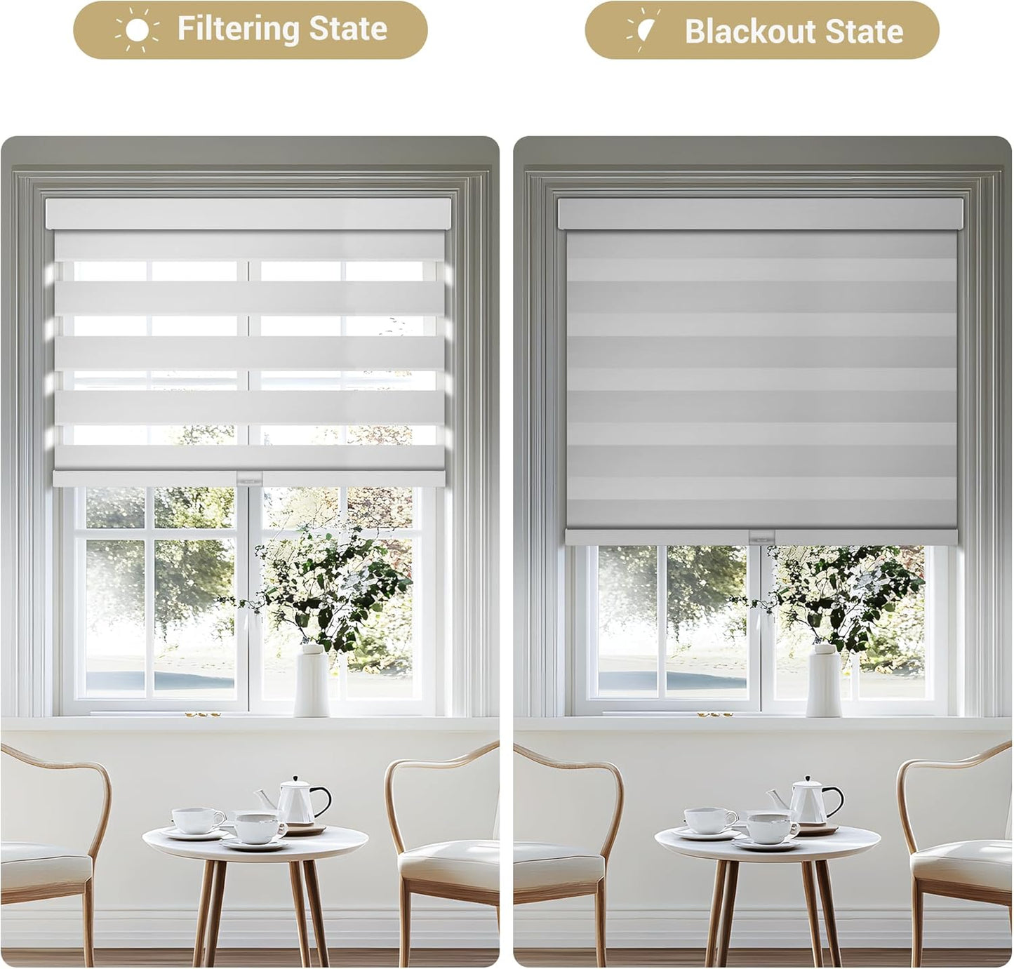 Cordless Zebra Blinds for Windows, Blackout Interior Blinds,Easy to Install,UV Protection,for Offices and Home,Custom Roller Shades, Solid White, 32" W x 80" H
