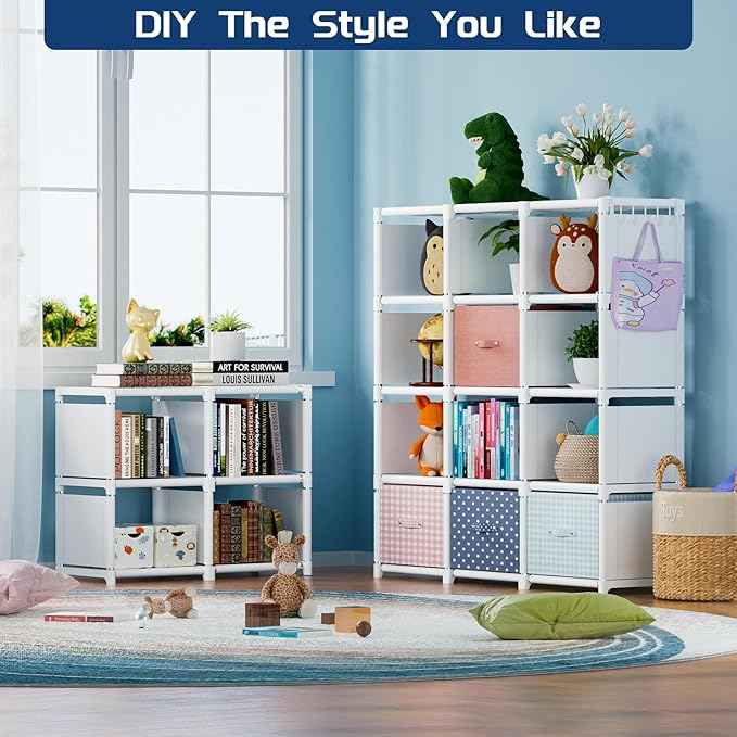 Mavivegue Book Shelf, 20 Cube Storage Organizer, DIY Bookcase, Metal Cube Bookshelf, Tall Book case for Bedroom, Living Room, Office, Closet Storage Organizer, Black Cubicle Storage Rack-White