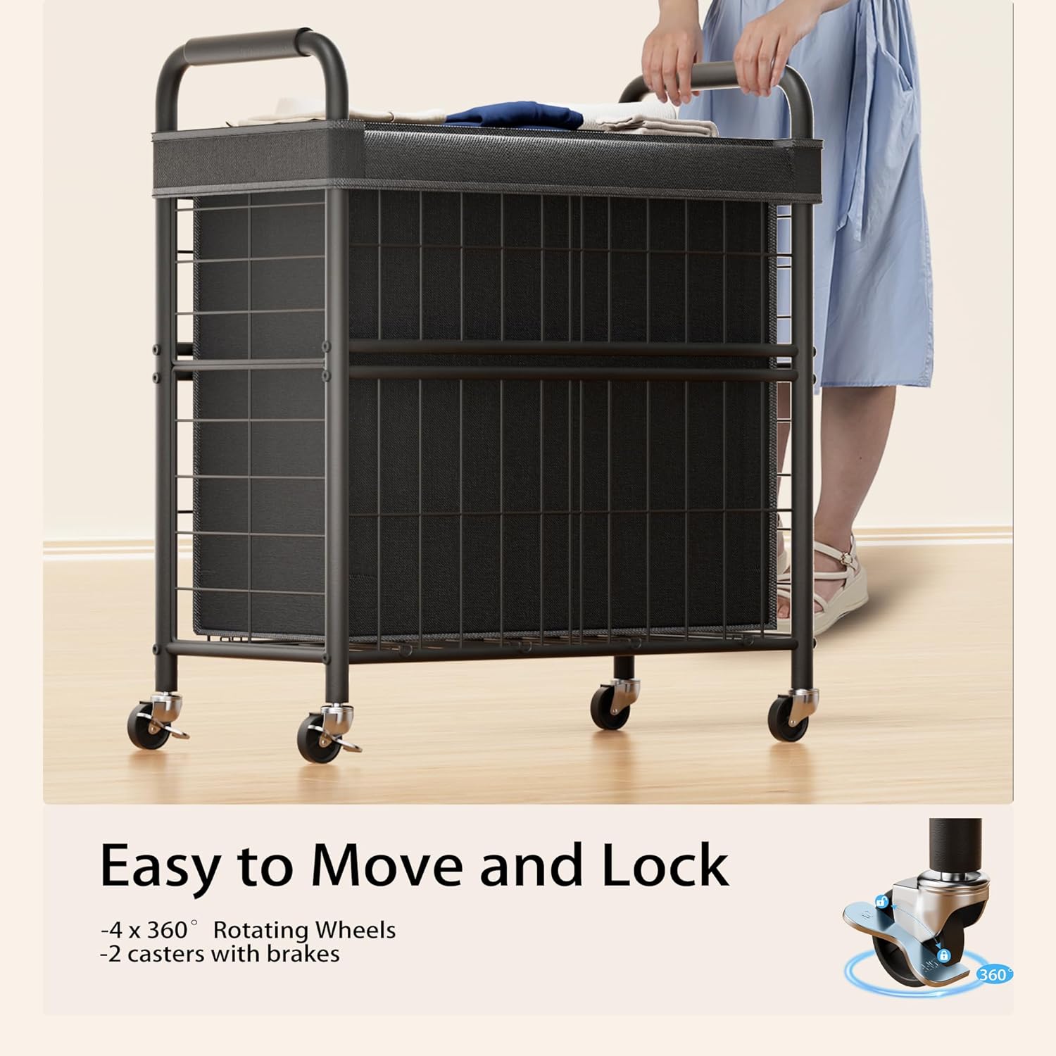 Laundry Hamper 3 Section, 145L Rolling Laundry Sorter Basket with Wheels, 3 Compartment Clothes Organizer Cart, Pull-Out Removable Bags for Laundry Room, Bathroom, Bedroom, Black - NestledHome
