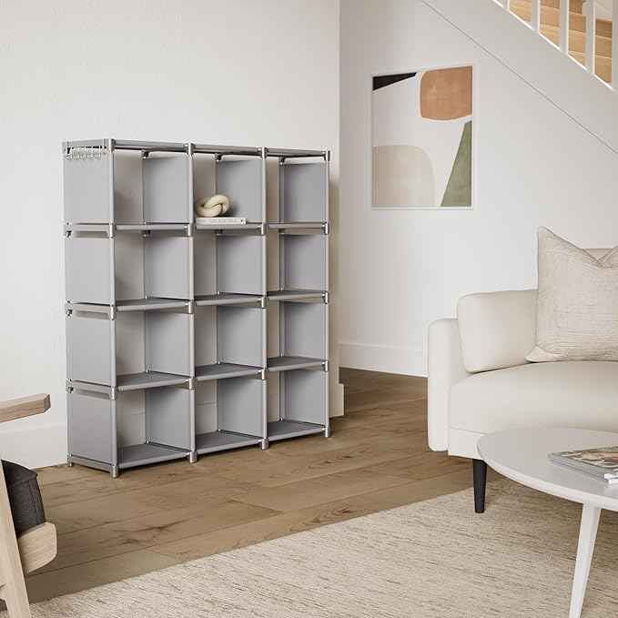 Mavivegue Book Shelf, 12 Cube Storage Organizer, DIY Bookcase, Metal Cube Bookshelf, Cubbies Closet Storage Organizer Shelves for Bedroom,Living Room,Home,Office