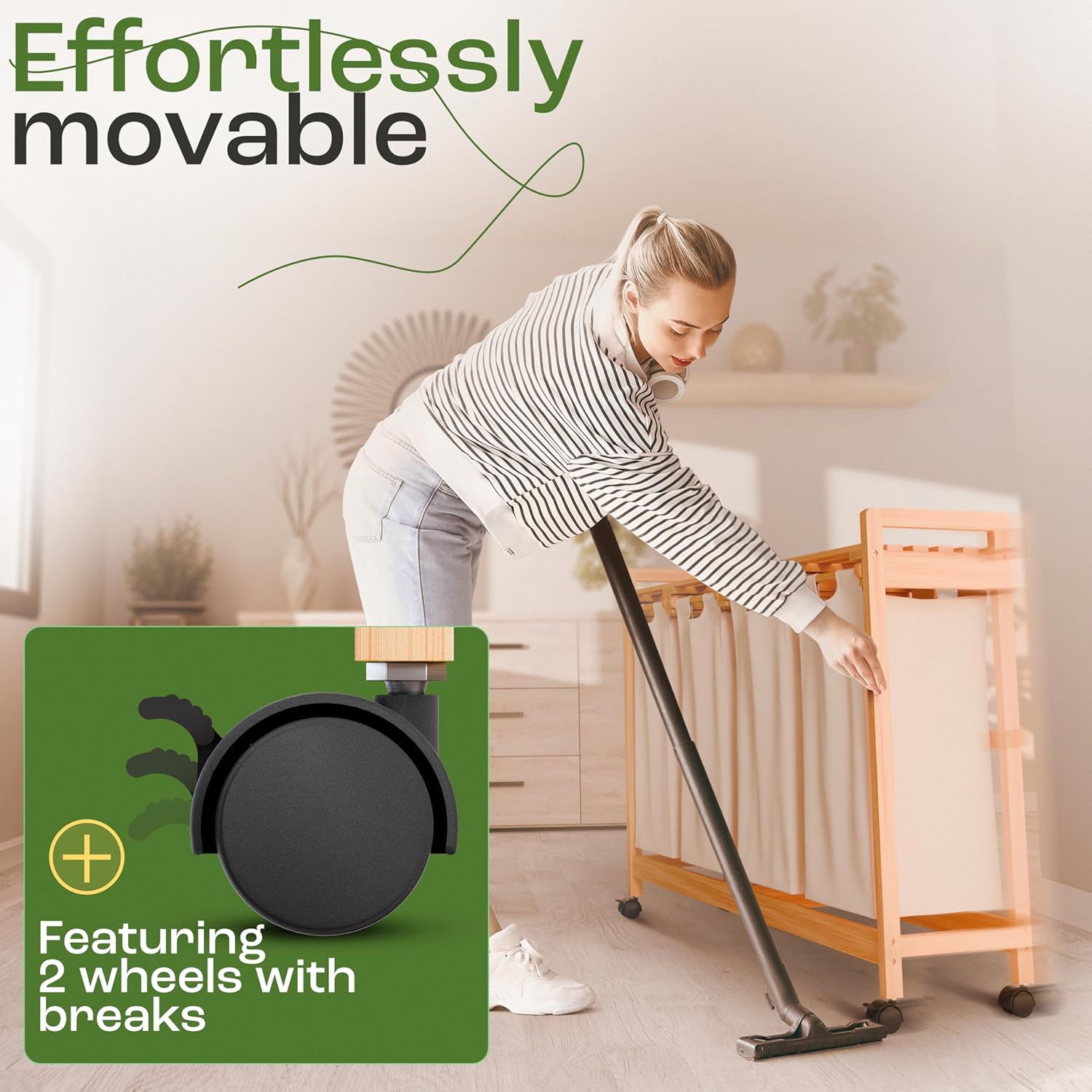 Laundry Sorter with 4 Sections beige, Hamper with Removable Cotton Bags & Wheels – Perfect Laundry Organizer - Eco-Friendly Rolling Laundry Basket – Durable Bamboo and Stylish Design - NestledHome
